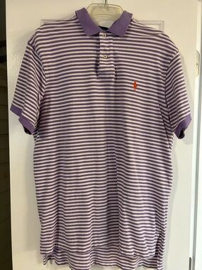Ralph Lauren Lavender and White Striped Polo Shirt with Orange Pony